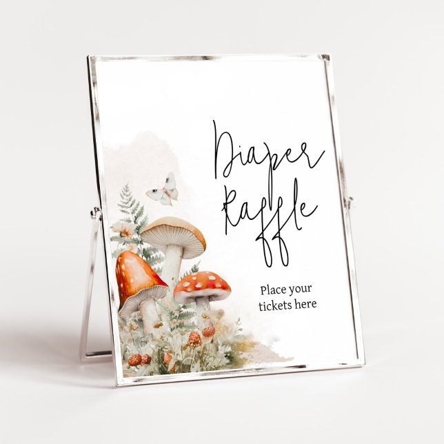 Póster Un pequeño hongo encantado pañal de champiñón Raff (Little Mushroom Baby Shower Diaper Raffle Sign)