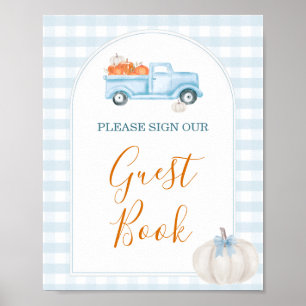 Póster Un pequeño libro de Baby Shower de un camión azul 