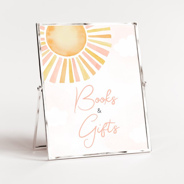 Póster Un pequeño rayo de libros y regalos de sol (You Are My Sunshine Baby Shower Books and Gifts Sign)