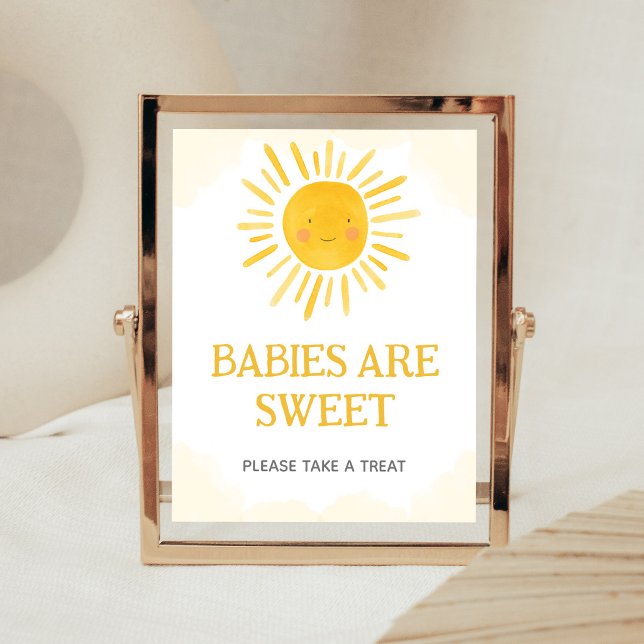 Póster Un pequeño rayo de sol Bebés Son Dulces Letrero (Sunshine Baby Shower Babies are Sweet Sign)