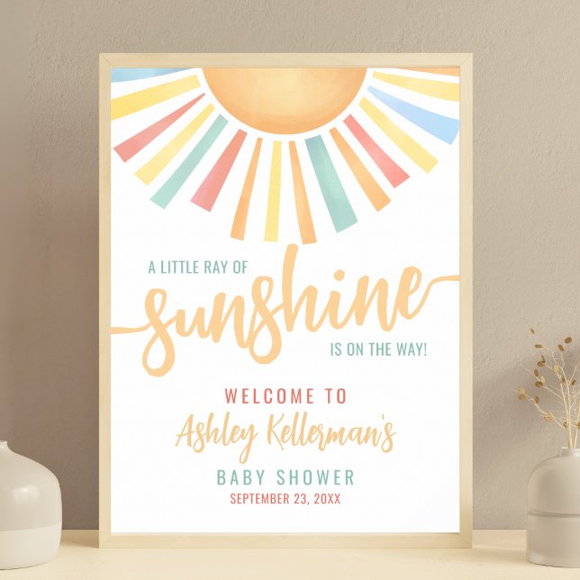 Póster Un pequeño rayo de sol cartel de bienvenida para b (A Little Ray Of Sunshine Baby Shower Welcome Sign)