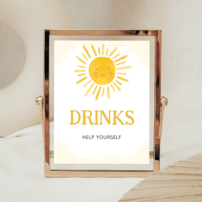 Póster Un pequeño rayo de sol Letrero de bebidas (Sunshine Baby Shower Drinks Sign)