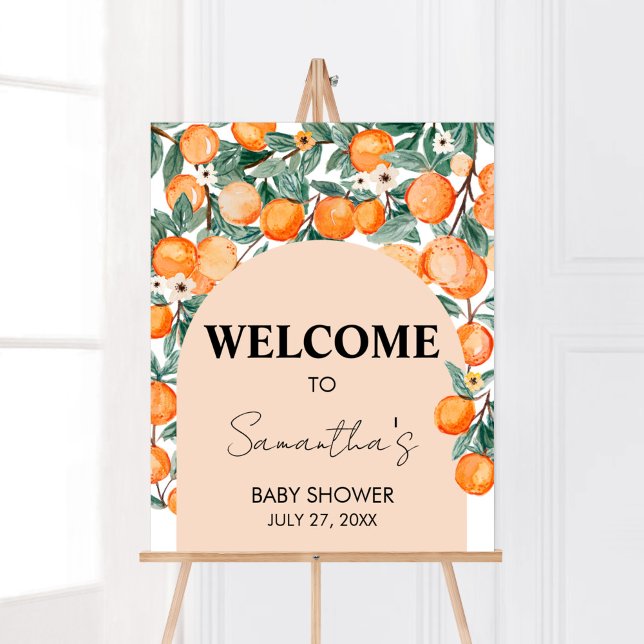 Póster Un pequeño signo de bienvenida Naranja curtiano (Gender Neutral Citrus Baby Shower Welcome Sign)
