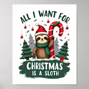 Póster Un Perezoso Para Navidad. Lindo, Perezoso De Navid