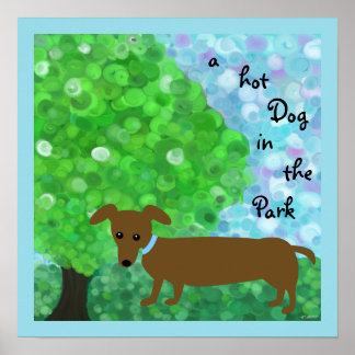Póster un perro caliente en el parque