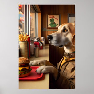 Póster Un perro lindo en el Diner
