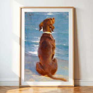 Póster Un perro marrón sentado de P.S. Kroyer