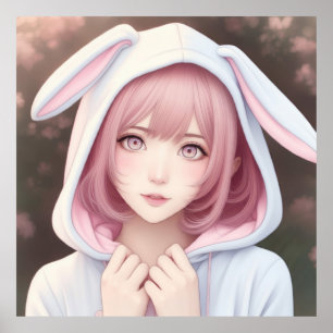 Póster Un personaje joven con pelo rosado