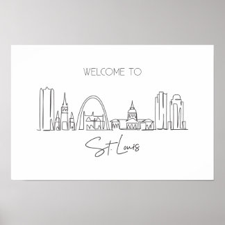 Póster Un plano continuo de la línea aérea de St. Louis