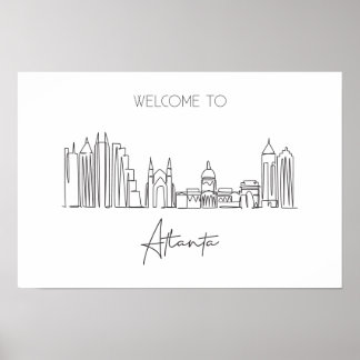 Póster Un Plano Continuo De Línea Del Skyline De Atlanta