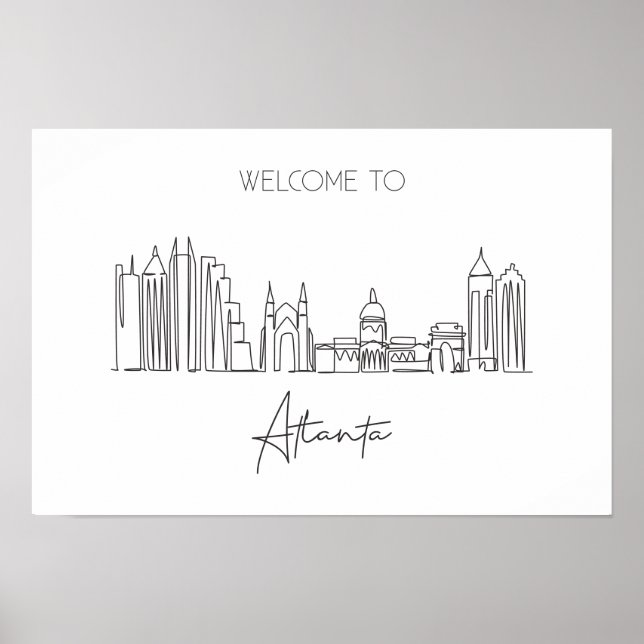 Póster Un Plano Continuo De Línea Del Skyline De Atlanta (Frente)