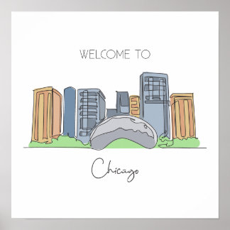 Póster Un plano de línea continuo de Chicago USA