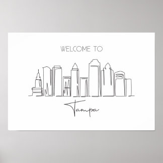 Póster Un Plano De Línea Continuo De La Línea Skyline De