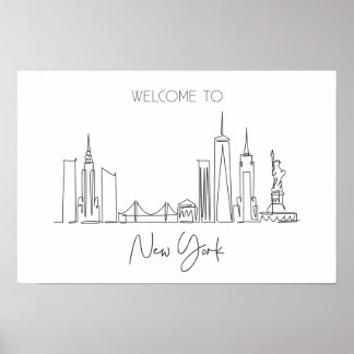 Póster Un Plano De Línea Continuo De Nueva York Estados U