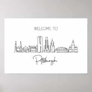 Póster Un Plano De Línea Continuo De Pittsburgh Skyline