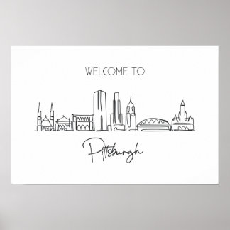 Póster Un Plano De Línea Continuo De Pittsburgh Skyline