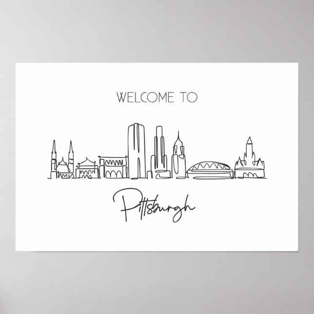 Póster Un Plano De Línea Continuo De Pittsburgh Skyline (Frente)