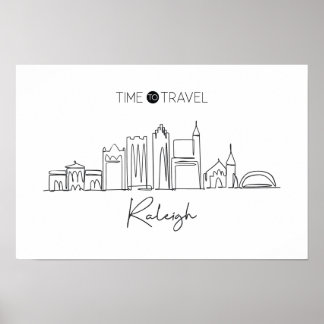 Póster Un Plano De Línea Continuo De Raleigh Skyline