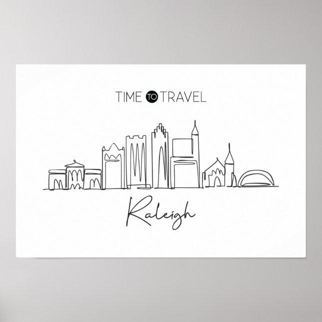 Póster Un Plano De Línea Continuo De Raleigh Skyline (Frente)