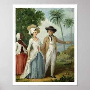 Póster Un plantador y su esposa, asistidos por un sirvien