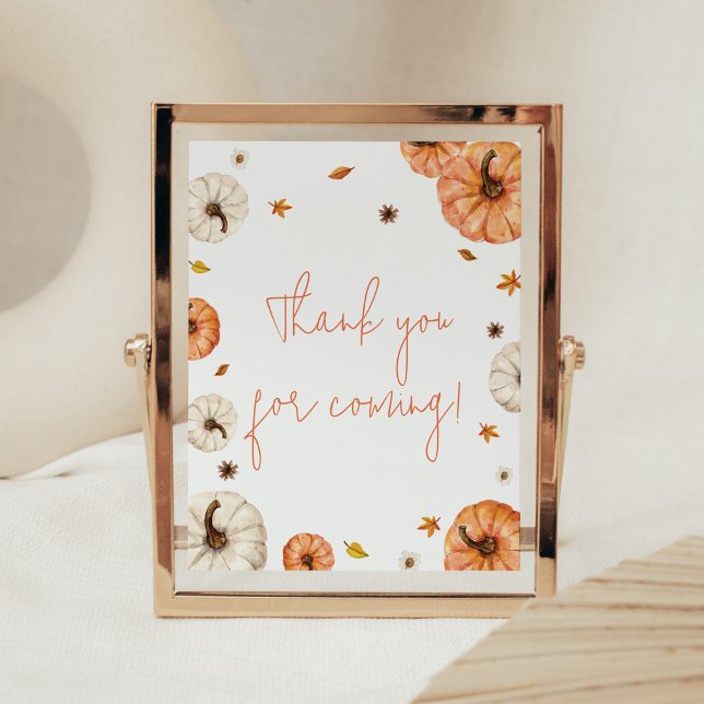 Póster Un poco de calabaza Baby Shower Gracias por venir (Fall Pumpkin Baby Shower Thank you for Coming Sign)