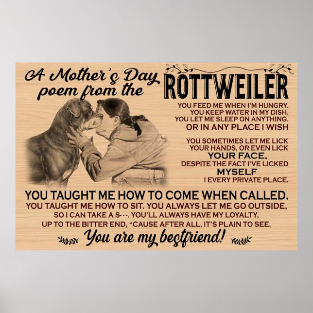 Póster Un poema del día de la madre del rottweiler (Frente)