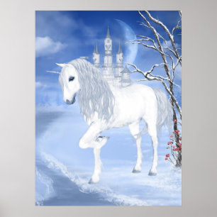 Póster un Poster blanco de unicornio