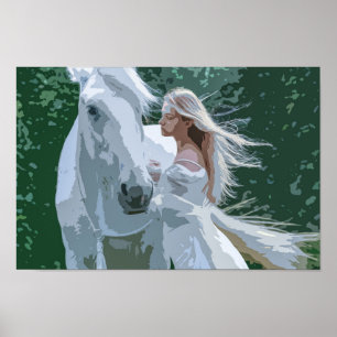 Póster Un poster del caballo virginal y blanco el  