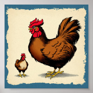 Póster Un Poster vintage de Hen y Chick