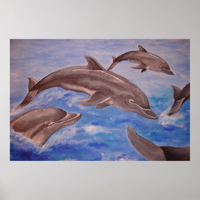 Póster Un pote de delfines juguetones (Frente)