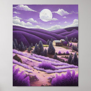 Póster Un prado abstracto rodeado de colinas púrpura