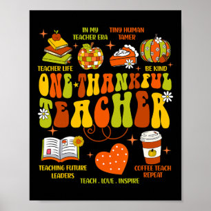 Póster Un profesor agradecido retro Groovy Thanksgi