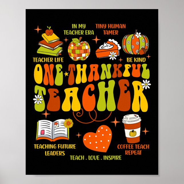 Póster Un profesor agradecido retro Groovy Thanksgi (Frente)