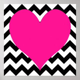 Póster Un profundo corazón rosado sobre el zigzag blanco