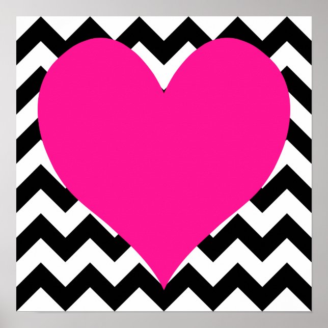 Póster Un profundo corazón rosado sobre el zigzag blanco  (Frente)