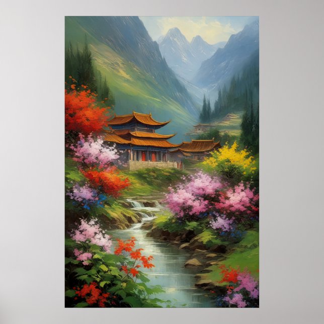 Póster Un pueblo florece en el abrazo de la naturaleza (Frente)