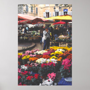 Póster Un puesto de flores, día del mercado, Aix-en-Prove