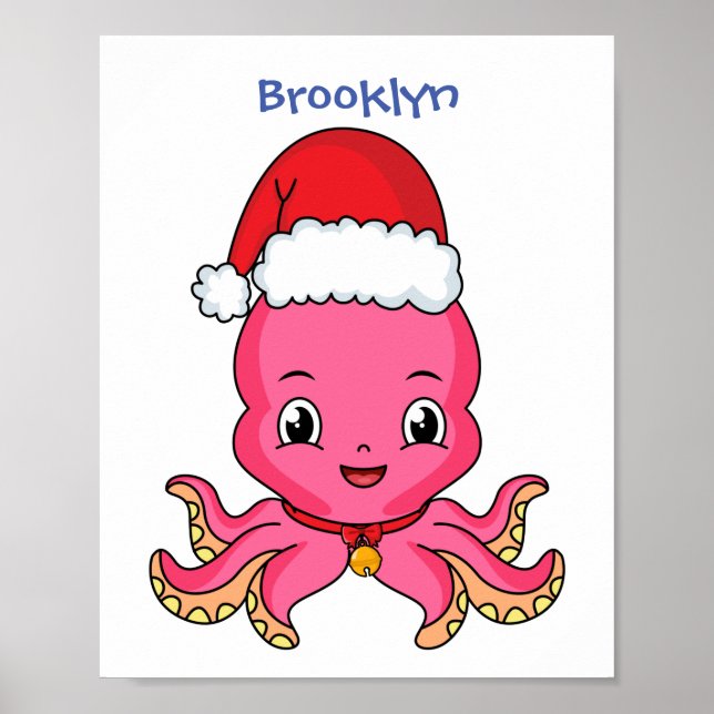 Póster Un pulpo alegre lindo usando Navidades gorra perso (Frente)