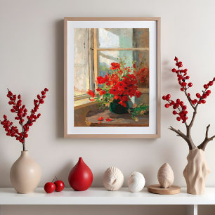 Póster Un ramo de amapolas junto a la ventana