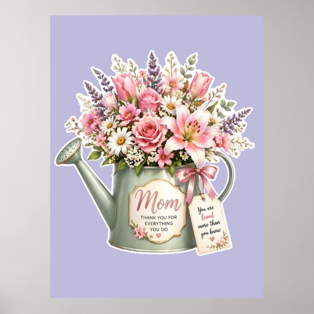 Póster Un ramo de flores en una regadera para mamá (Frente)