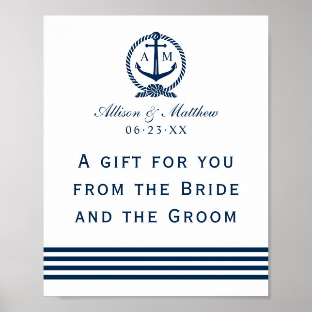 Póster Un regalo para tu Rótulo de la boda náutica (Frente)