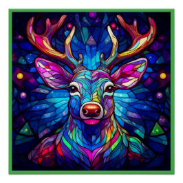 Póster Un reno de navidad de vidrio manchado