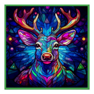 Póster Un reno de navidad de vidrio manchado