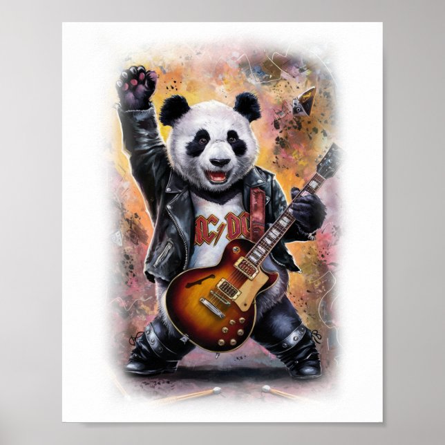 Póster Un Rocker Panda en el escenario sobre un fondo bla (Frente)