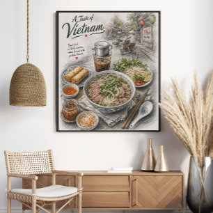 Póster Un Sabor de Vietnam Pho y Calles Vietnamitas