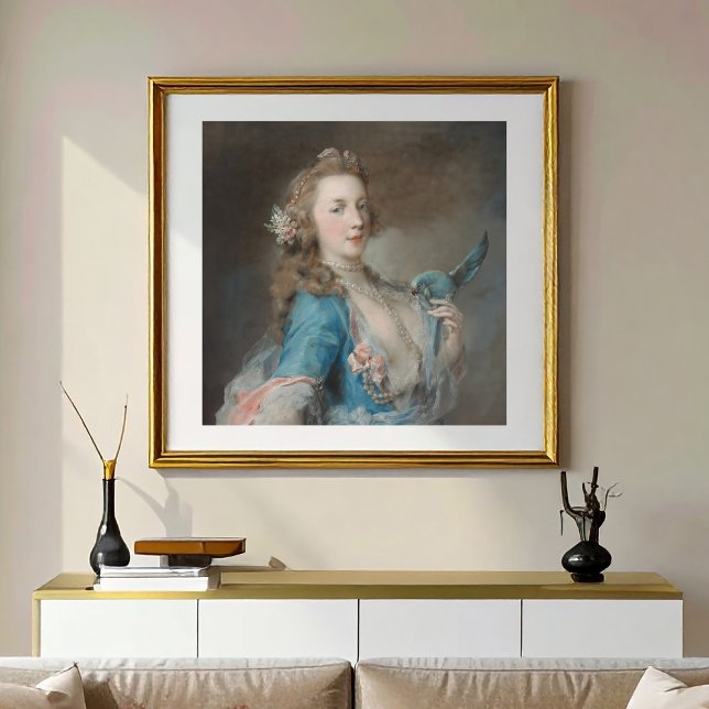 Póster Un selfie con mi loro (A Selfie with her parrot adds a modern twist to vintage art.)