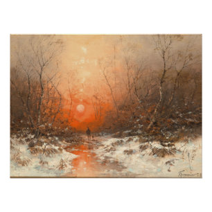 Póster Un sendero forestal con caza al atardecer