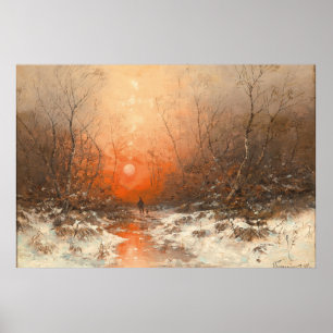Póster Un sendero forestal con caza al atardecer