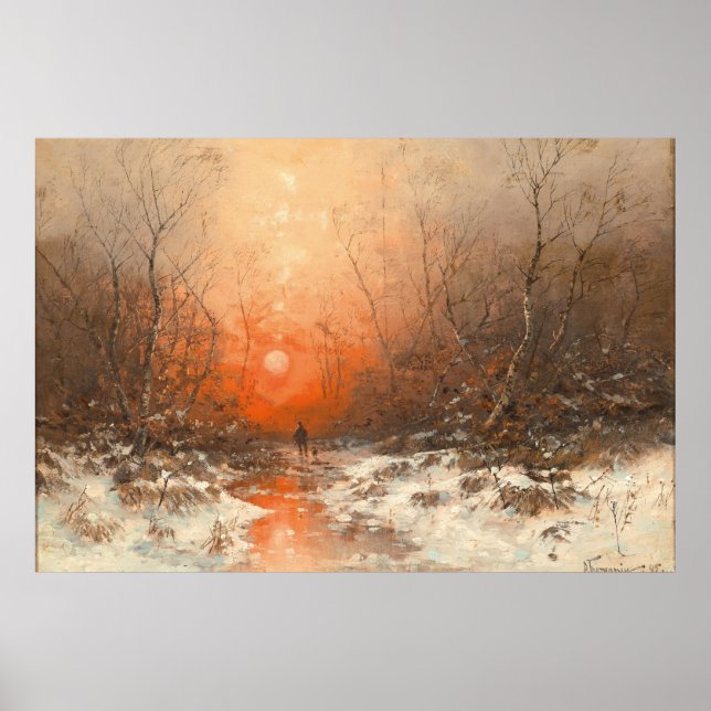Póster Un sendero forestal con caza al atardecer (Frente)