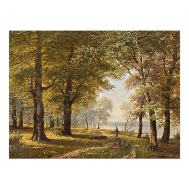 Póster Un sendero forestal con excursión en otoño (Anverso)